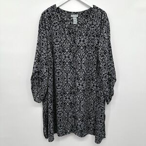 Catherines Tunic Top Shirt Size 4X Button Front 3/4 Sleeve Office Boho Artsy‎